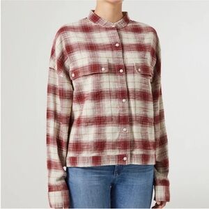 AG Adriano Goldschmied Red and White Plaid Utility Jacket